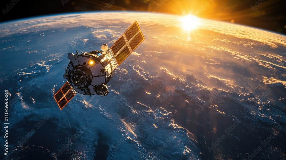 Poster a high-tech spacecraft soars over earth, illuminated by a mesmerizing glow, as it ventures into the 