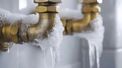Frozen pipes covered in frost, highlighting winter plumbing emergencies