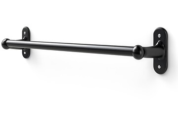 Black Metal Towel Bar Isolated on White Background.