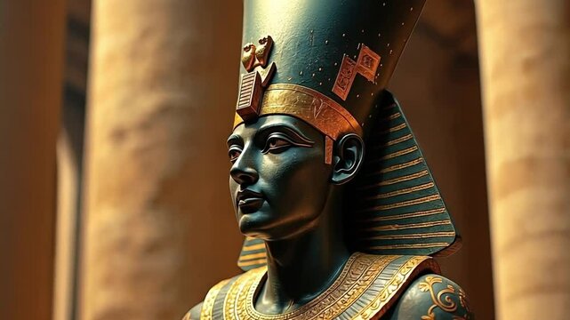 Osiris is Egyptian god of afterlife, resurrection, and fertility. Osiris was often depicted as a mummified king.