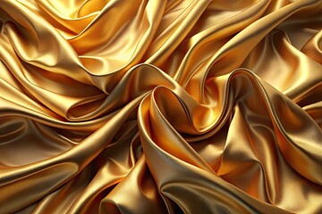 Fototapeta premium Elegant Golden Silk Folds - 3D Rendered Fabric Background with Waves and Smooth Textures