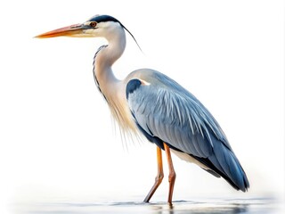 Obraz premium Elegant Heron Standing Tall on a Minimalist White Background - Graceful Bird Photography, Nature, Wildlife, Waterfowl, Heron, Isolation, Beauty, Avian Art, Conceptual Photography