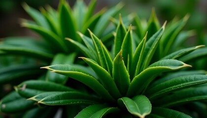 Close-up of green plant leaves Vibrant leafy plant detail Brightly