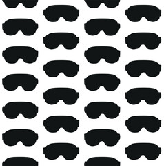 Vector seamless pattern of hand drawn snowboard mask silhouette isolated on white background