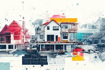 modern construction site showcasing home building progress with abstract design elements