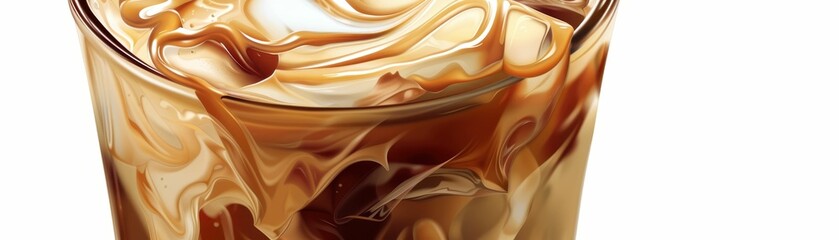 A refreshing glass of iced coffee with creamy swirls, perfect for a hot day or an energizing pick-me-up.