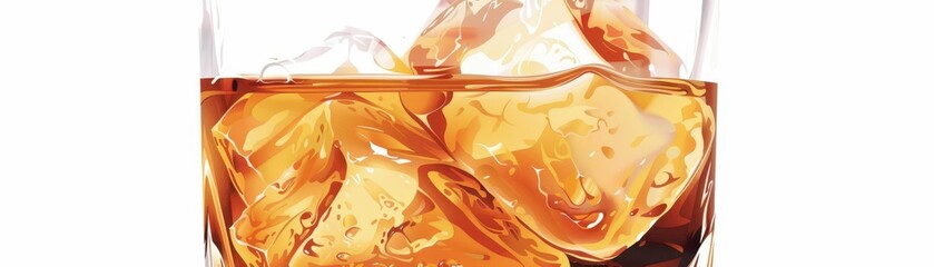 A close-up of a glass filled with dark liquid and ice cubes, showcasing a refreshing beverage.