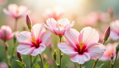 Fototapeta premium Pink flower buds about to bloom in sunlight