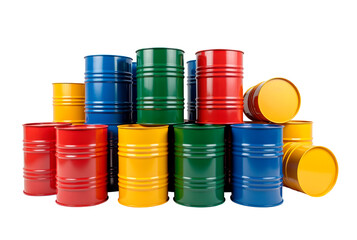 Colored metal oil barrels isolated on white