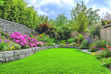 Obraz premium beautiful garden with vibrant flowers and lush green grass
