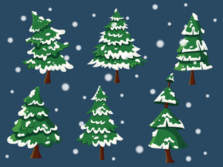 Green christmas tree set with snow on the leaves. New years stock illustration vector