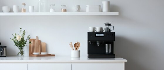 Fototapeta premium modern kitchen with coffee machine and minimalist decor