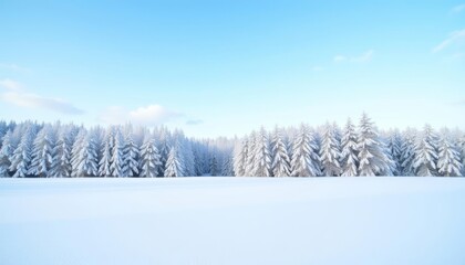 Fototapeta premium Snowy pine trees under a blue sky