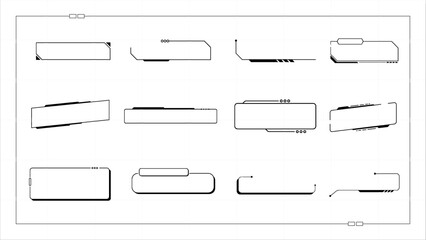 Futuristic modern text box. Hud callout titles. Window templates with information and warning.
