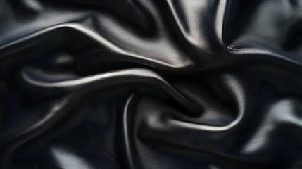 Fototapeta premium Black Leather Texture Background - Crumpled Material with Detailed Grain