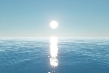 serene ocean view with a bright sun reflecting on calm waters