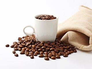 freshly roasted coffee beans spilling from a cup