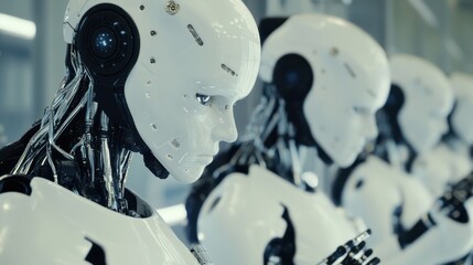 A cybernetic research lab, featuring humanoid robots and neural interface experiments, Cybernetic style