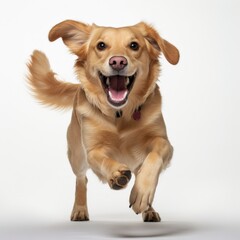 happy dog running with joy in a bright setting