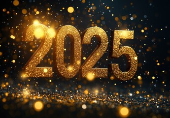 golden number "2025" shines brightly against a dark background