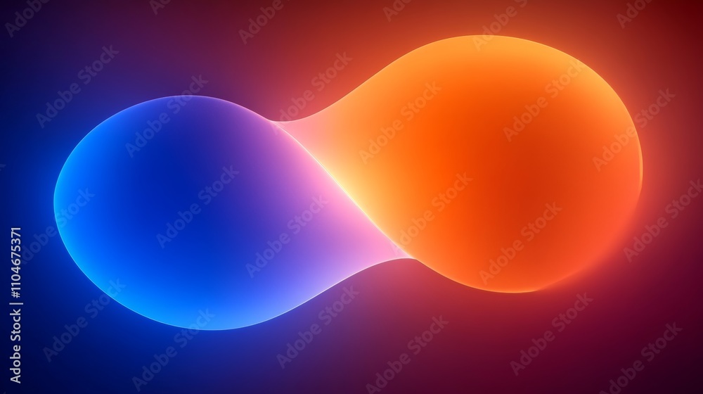 Poster abstract geometric background with blue and orange neon light and glowing wavy lines for futuristic 