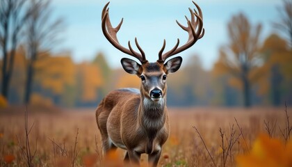 Fototapeta premium The deer is looking at the camera