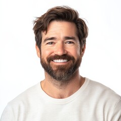 Fototapeta premium smiling man with beard in casual attire against a light background