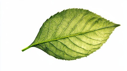 Fototapeta premium single green leaf with detailed texture on a white background