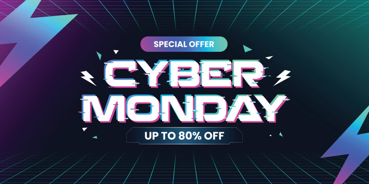 Cyber monday special offer banner with futuristic design. Cyber monday sale banner template background. Cyber monday banner for social media, web banner, or business promotion
