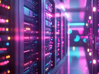 Neon-Lit Server Room: Data Center Interior