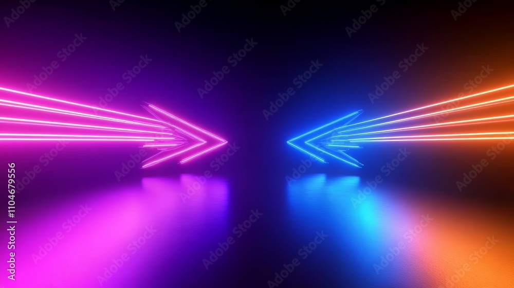Poster Abstract Neon Arrows in Gradient Background Representing Contradiction and Movement