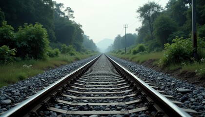 Fototapeta premium Train tracks leading into the woods
