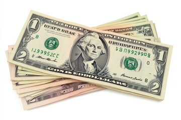 close-up of assorted dollar bills stacked together