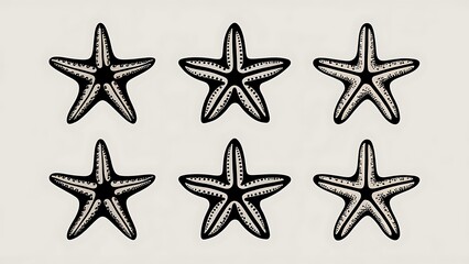 set of vector black sea star fish