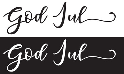 God Jul – Merry Christmas Swedish language, Calligraphy brush text banner with white and black background. God Jul, means Merry Christmas. Vector illustration. EPS 10