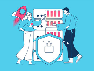 Business network security character flat vector concept operation hand drawn illustration

