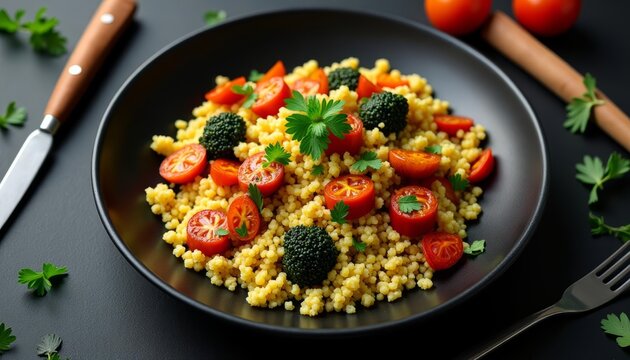 Freshly prepared rice dish with colorful vegetables in a bowl
