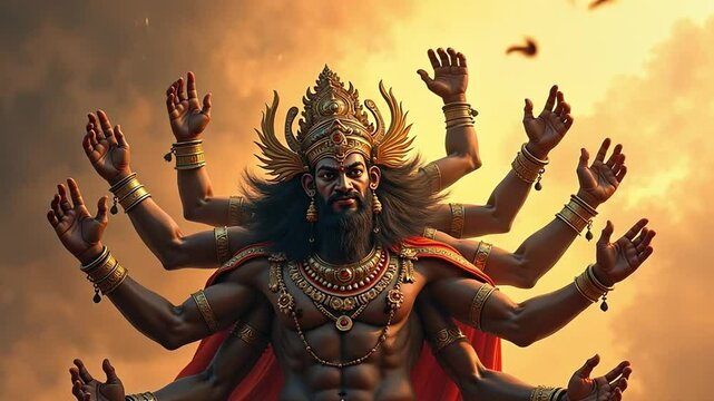Ravana is the ten-headed king of Lanka in the Ramayana. He is a powerful antagonist, known for his intelligence and strength. Some see him as complex, while others see him as evil.