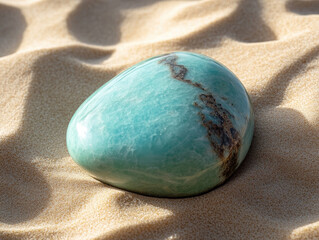 Obraz premium Detailed shot of a polished turquoise stone surrounded by natural textures.