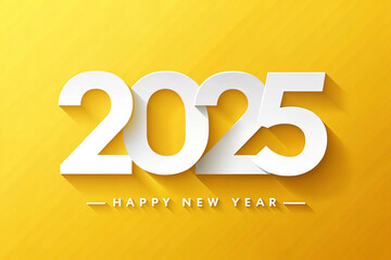 Happy New Year 2025. White numbers on yellow background.
