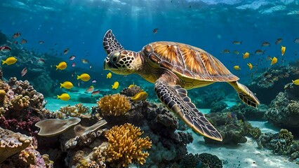 Fototapeta premium 優雅に泳ぐアオウミガメ