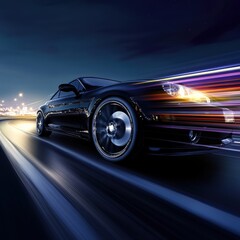 Obraz premium dynamic motion of a sleek sports car on a night road