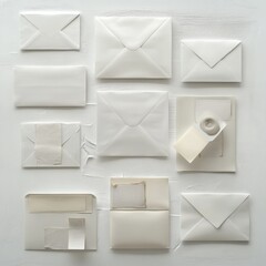 a collection of white envelopes arranged on a light background