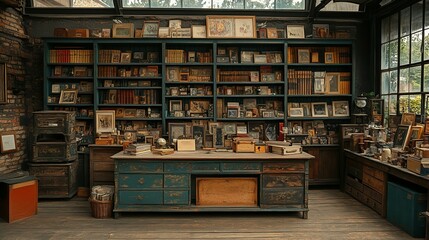 Fototapeta premium Antique Room Filled With Books Photographs And Furniture