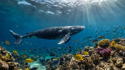 Fototapeta premium サンゴ礁を優雅に泳ぐクジラ
