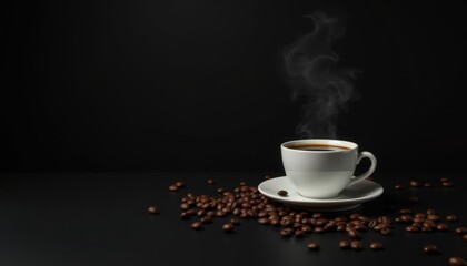 Coffee cup with steam on black table or Steam from a coffee cupThese captions convey the