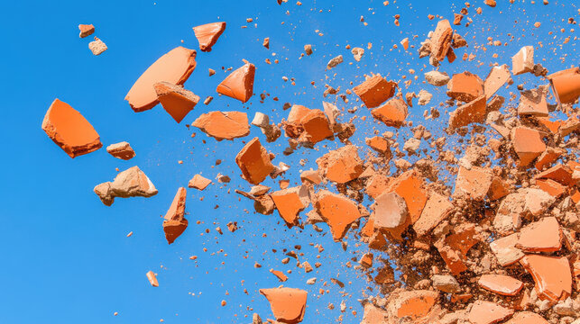 Orange clay disc shattering dramatically against blue sky