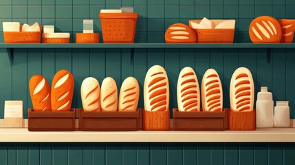 Stylized Bakery Counter with Fresh Bread Display
