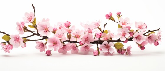Fototapeta premium delicate pink cherry blossom branch on a white background