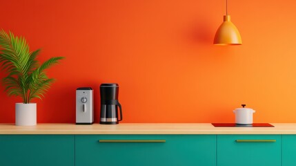 Cozy Kitchen Corner with Coffee Maker and Bright Colors